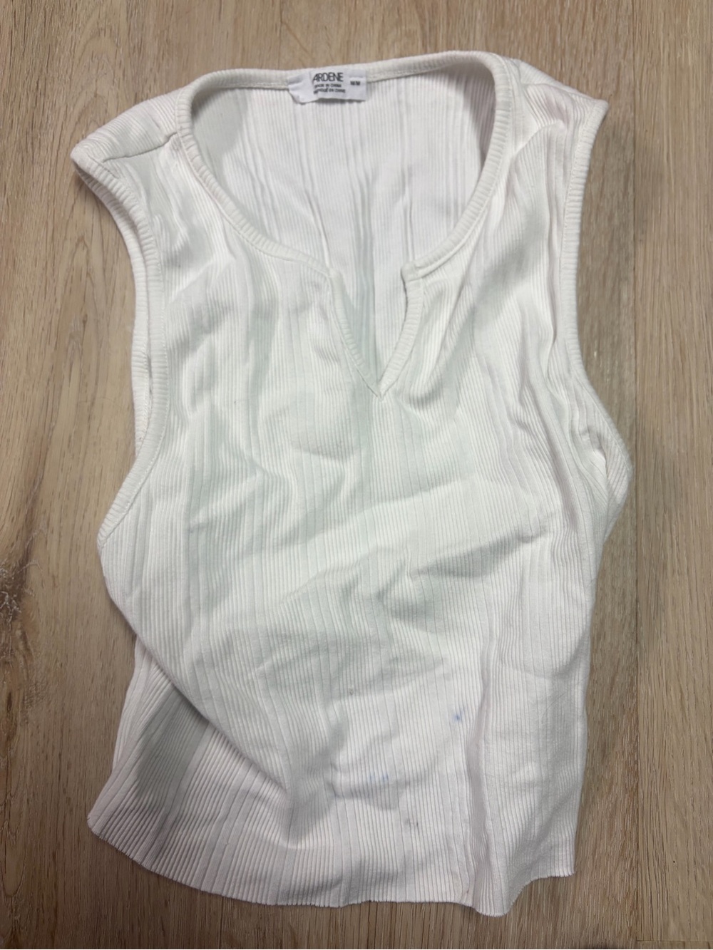 ARDENE White Ribbed Notch Neck Tank Top